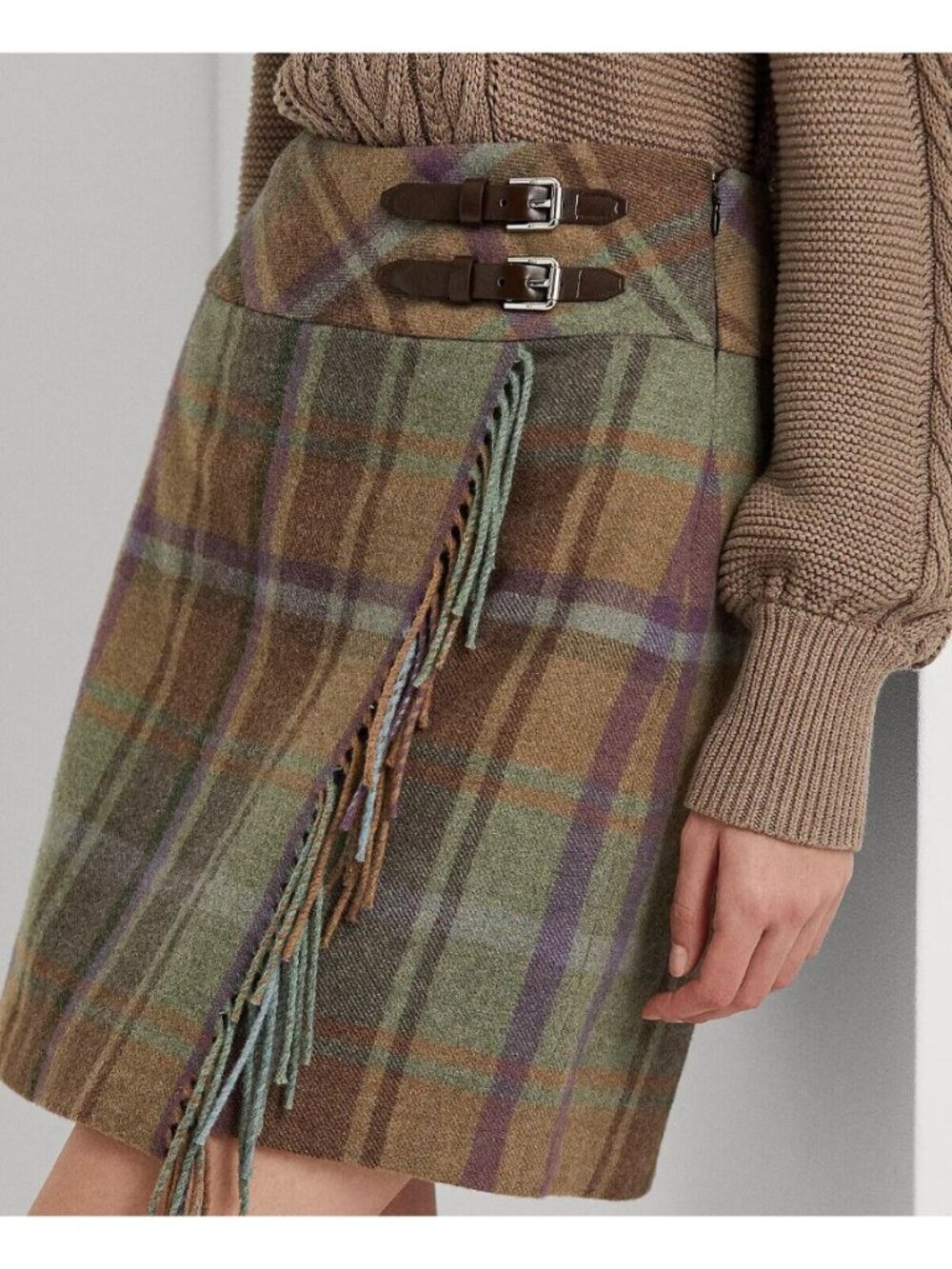 NEW Lauren Ralph Lauren Women's 12 Plaid Fringe-Trim Tweed Mini Skirt NWT $225 - Picture 5 of 5